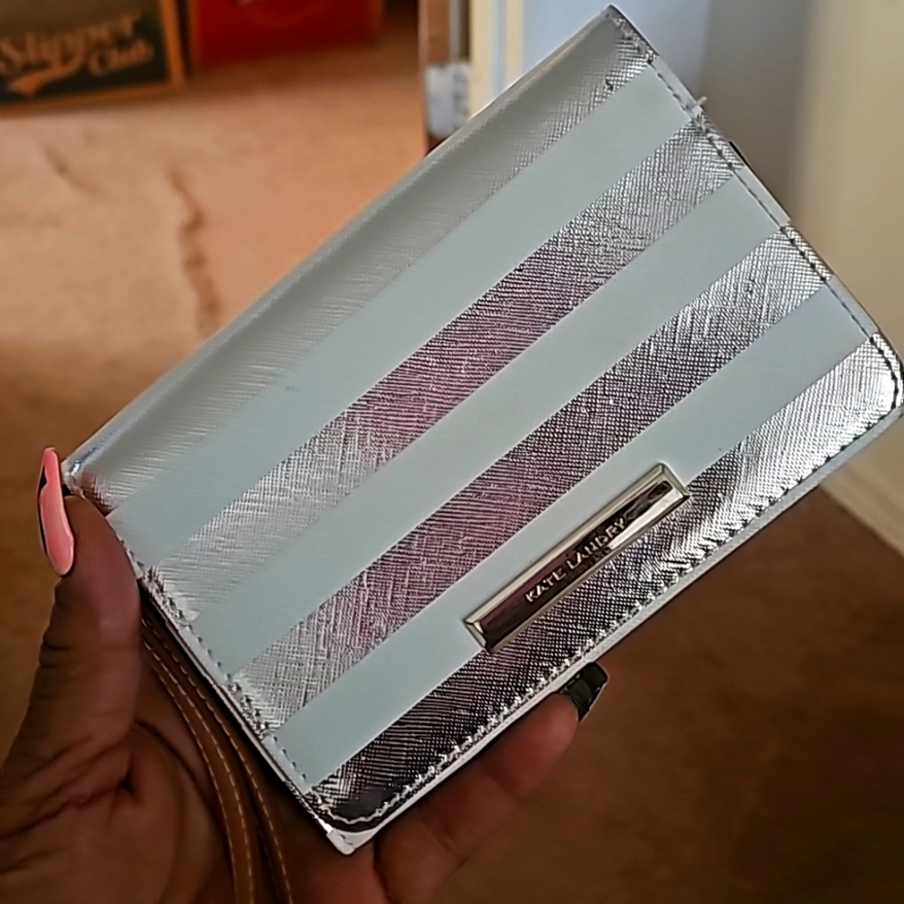 Kate Landry Cute Multi Silver and White Striped Wallet
